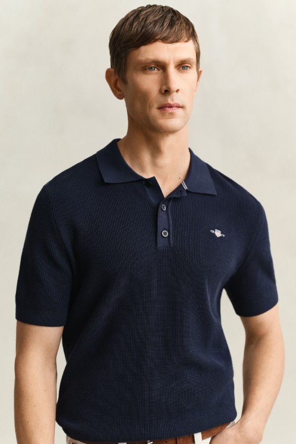 Textured Cotton Polo Sweater