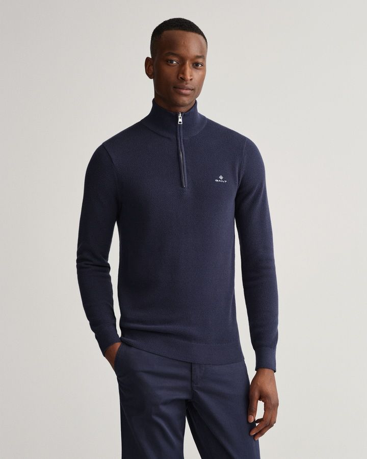 Cotton Pique Half-Zip Sweater