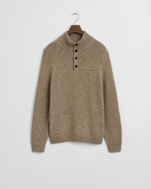 Wool Blend Nepps Half-Buttoned Sweater