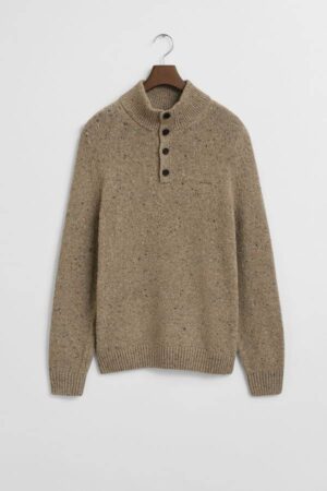 Wool Blend Nepps Half-Buttoned Sweater