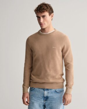 Cotton Pique Crew Neck Sweater