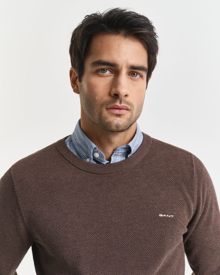Cotton Pique Crew Neck Sweater