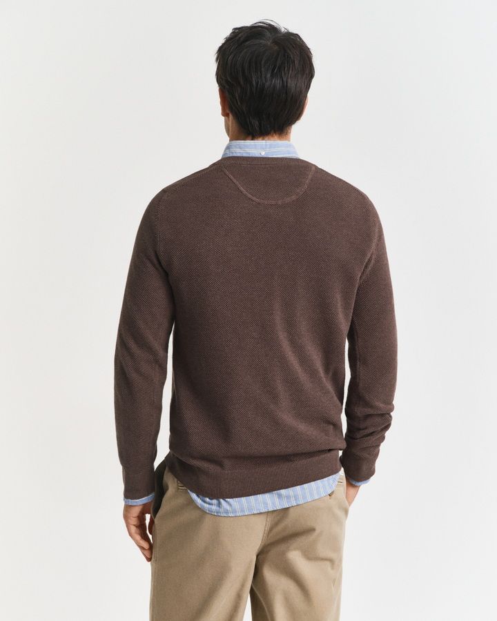 Cotton Pique Crew Neck Sweater