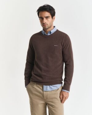 Cotton Pique Crew Neck Sweater