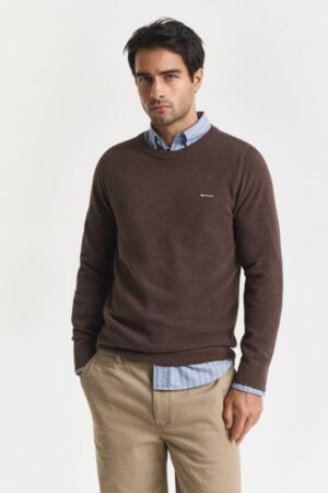 Cotton Pique Crew Neck Sweater