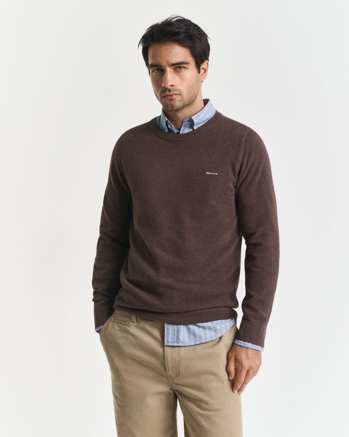 Cotton Pique Crew Neck Sweater