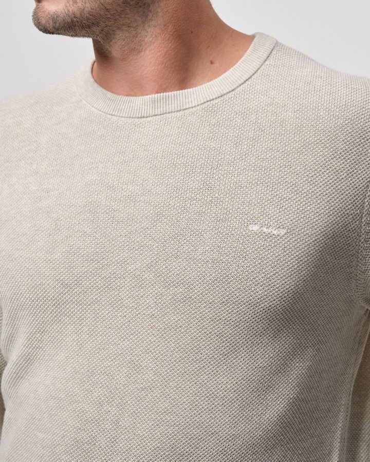 Cotton Pique Crew Neck Sweater