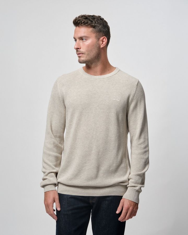 Cotton Pique Crew Neck Sweater