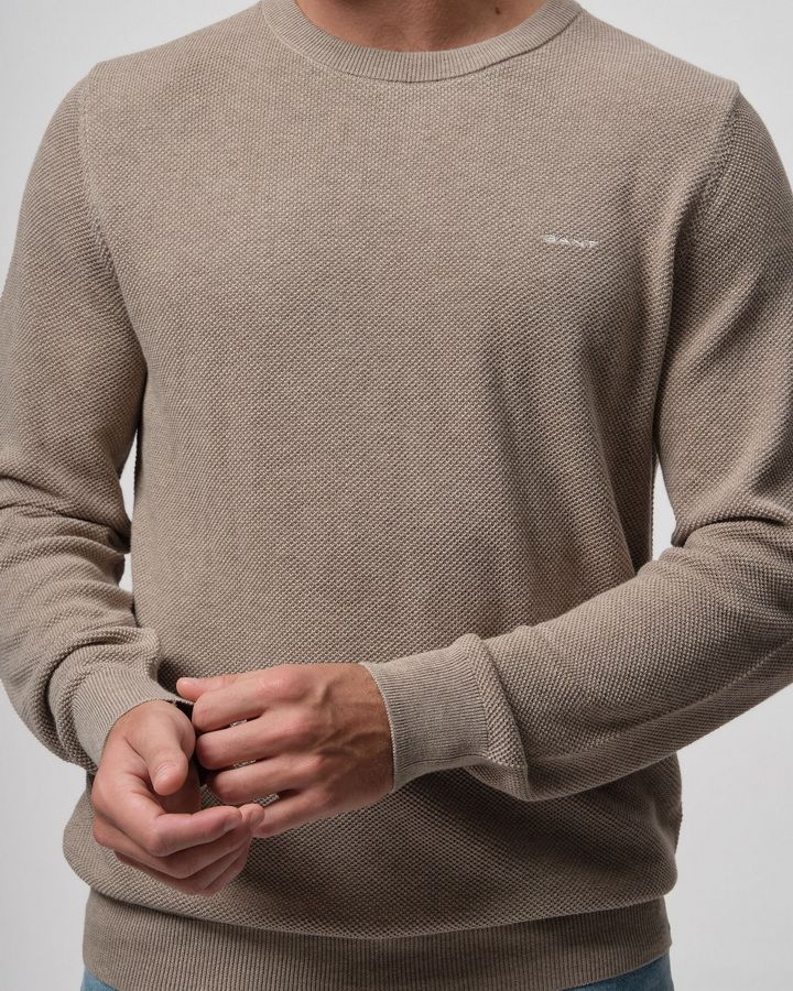 Cotton Pique Crew Neck Sweater