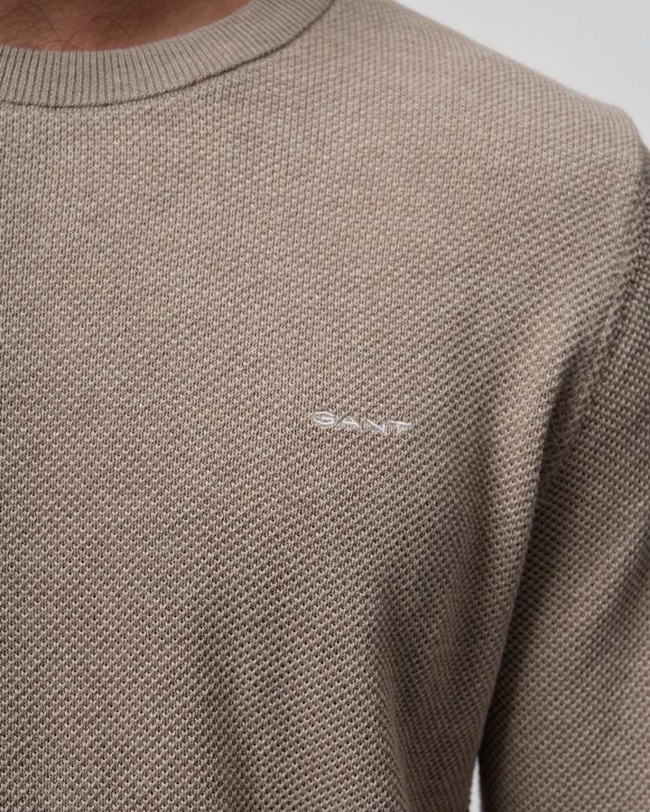 Cotton Pique Crew Neck Sweater