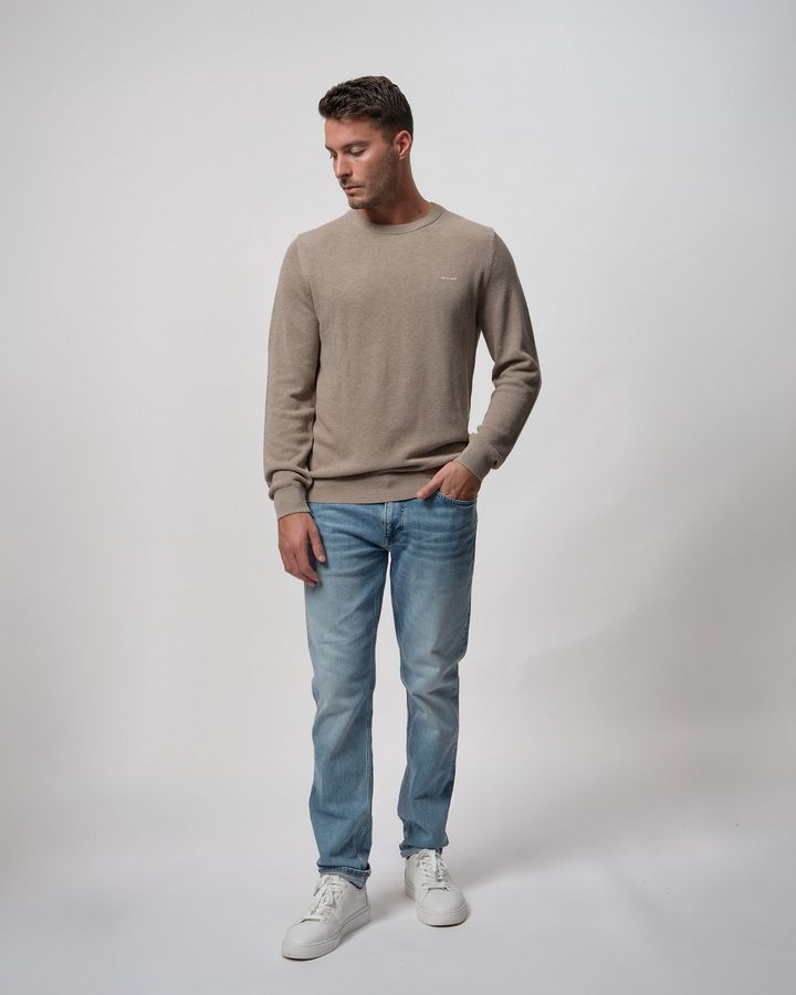 Cotton Pique Crew Neck Sweater