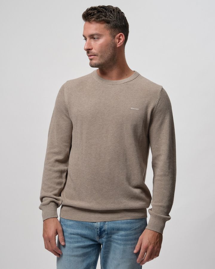 Cotton Pique Crew Neck Sweater