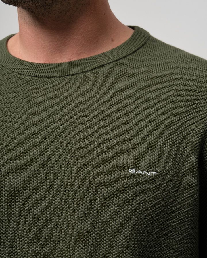 Cotton Pique Crew Neck Sweater