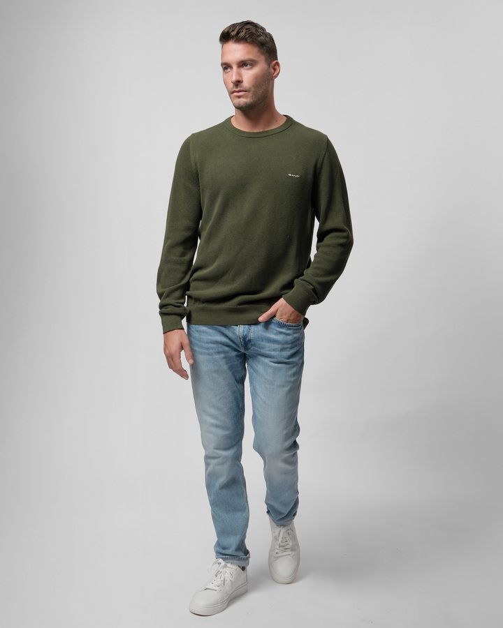 Cotton Pique Crew Neck Sweater