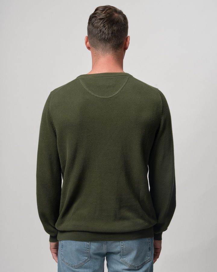 Cotton Pique Crew Neck Sweater