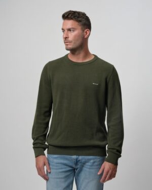 Cotton Pique Crew Neck Sweater