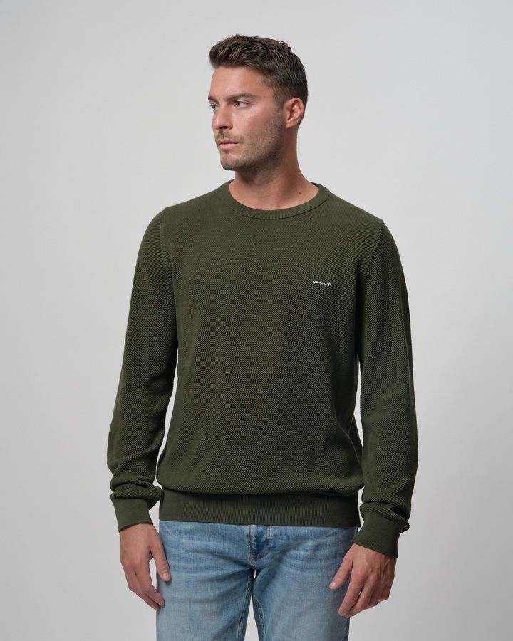 Cotton Pique Crew Neck Sweater