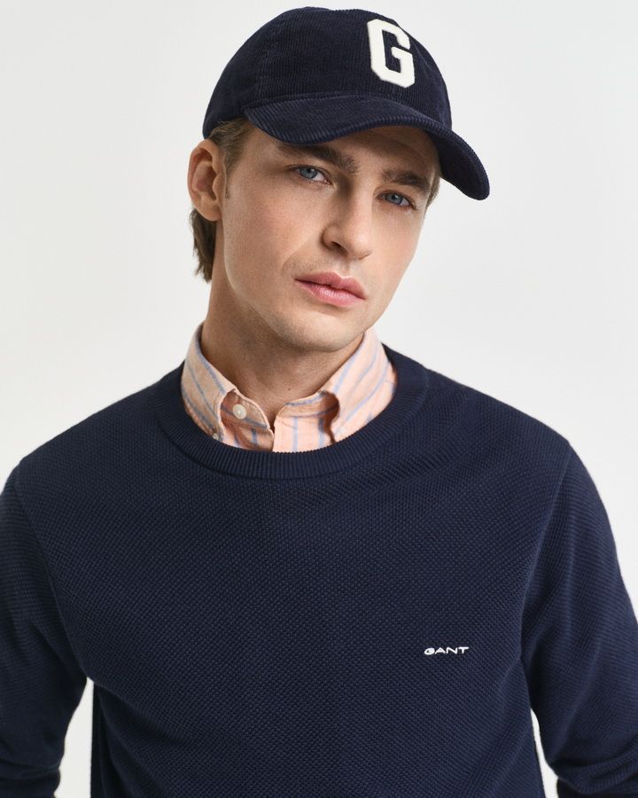Cotton Pique Crew Neck Sweater