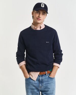 Cotton Pique Crew Neck Sweater