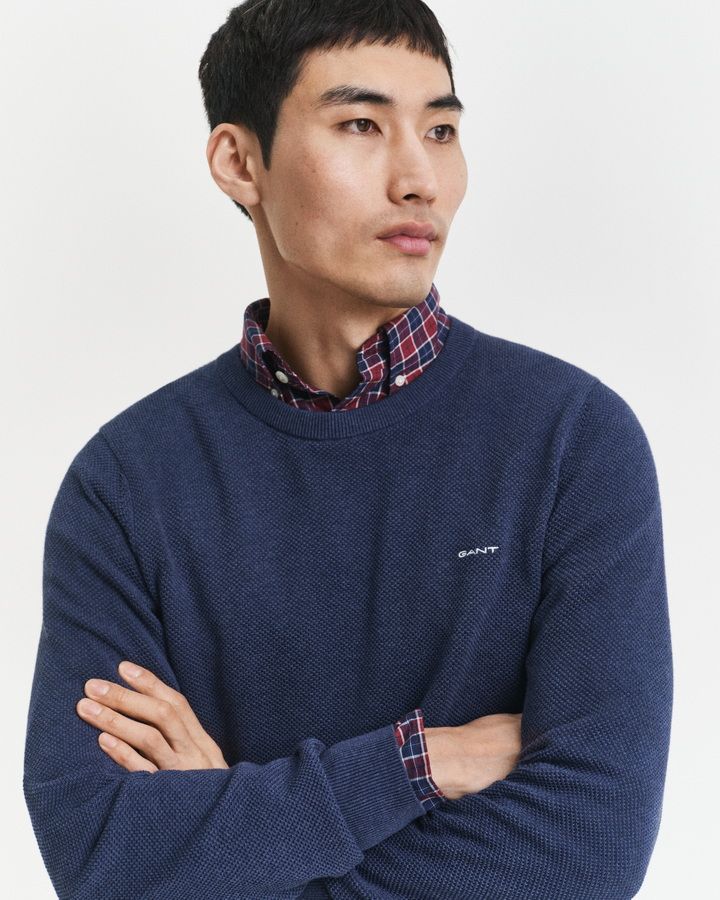 Cotton Pique Crew Neck Sweater