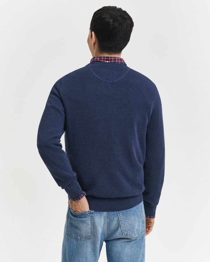 Cotton Pique Crew Neck Sweater