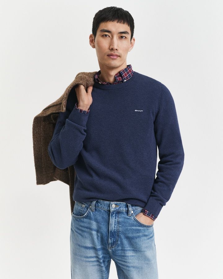 Cotton Pique Crew Neck Sweater