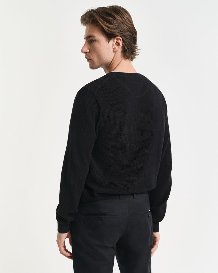 Cotton Pique Crew Neck Sweater