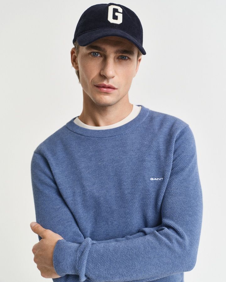 Cotton Pique Crew Neck Sweater