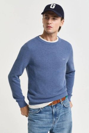 Cotton Pique Crew Neck Sweater