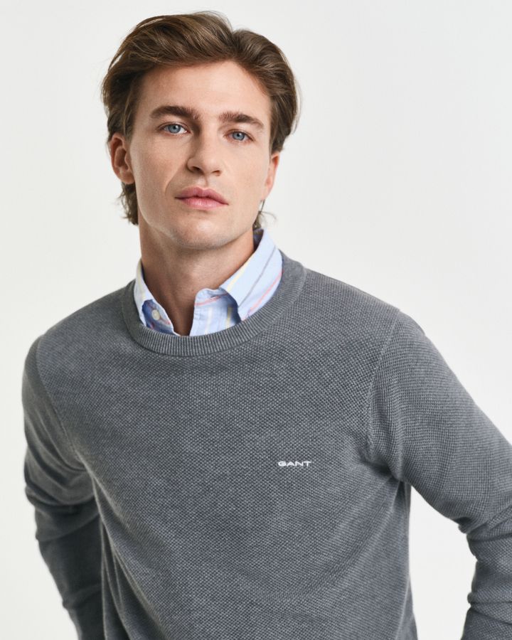 Cotton Pique Crew Neck Sweater