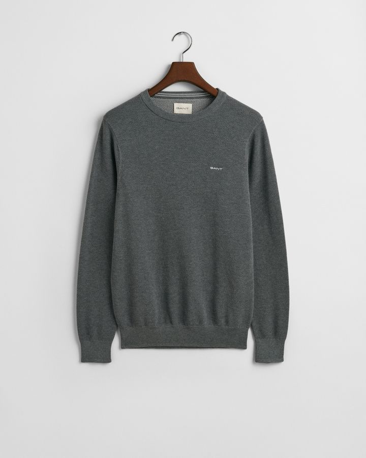 Cotton Pique Crew Neck Sweater
