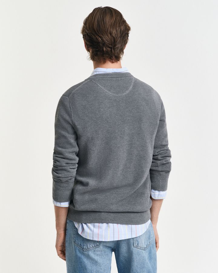 Cotton Pique Crew Neck Sweater