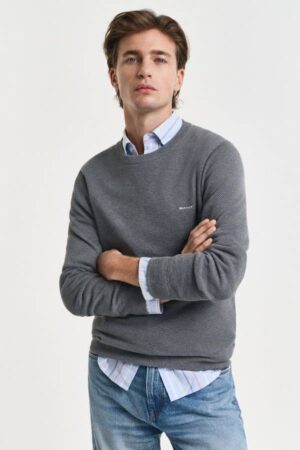 Cotton Pique Crew Neck Sweater