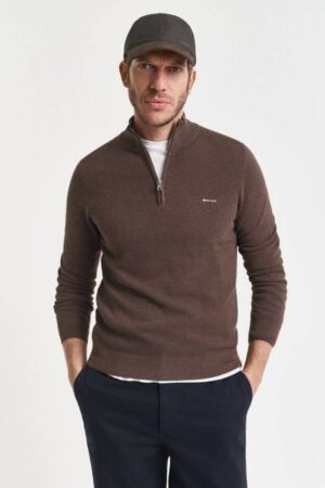 Cotton Pique Half-Zip Sweater