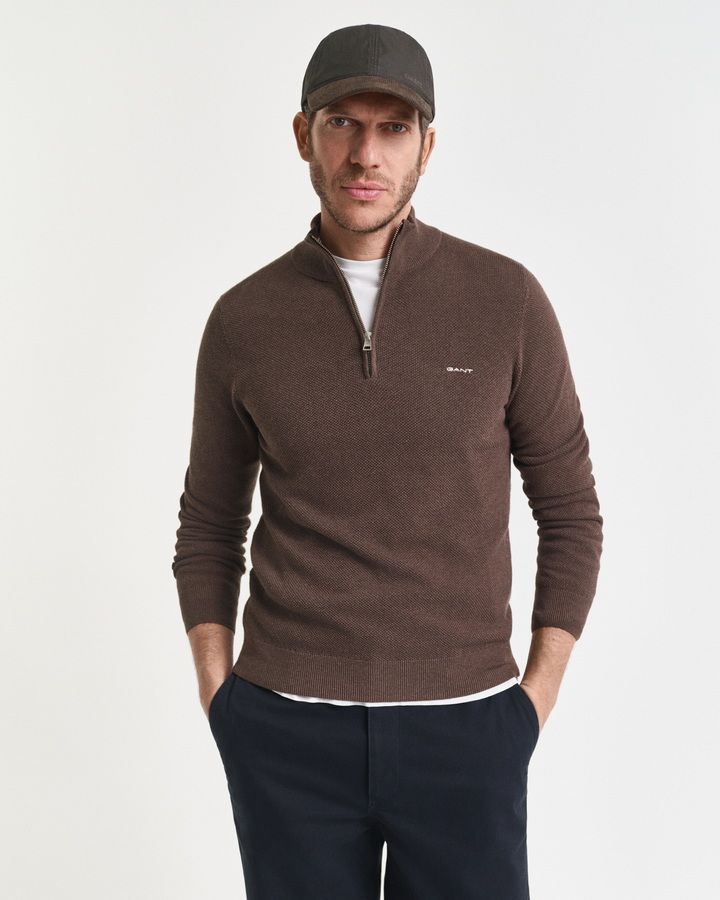 Cotton Pique Half-Zip Sweater