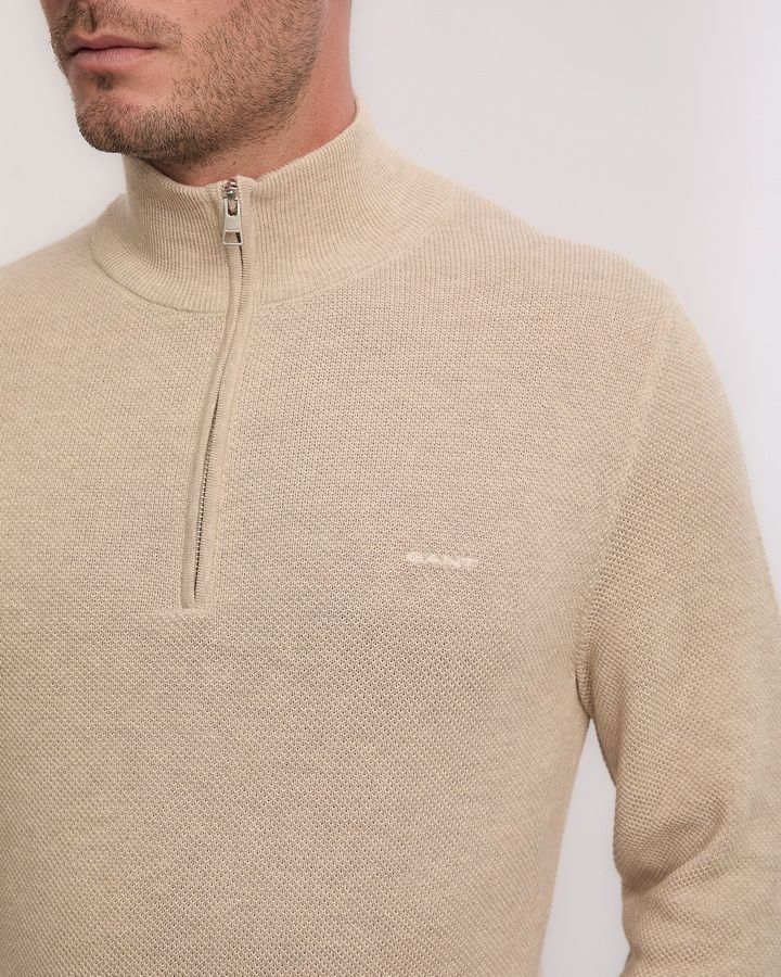 Cotton Pique Half-Zip Sweater