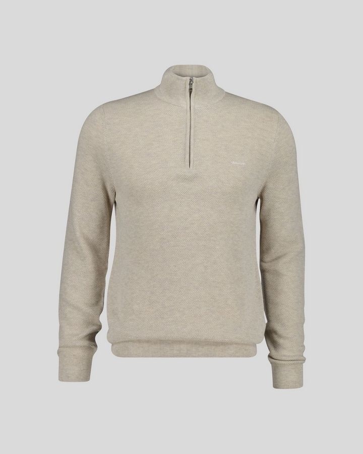 Cotton Pique Half-Zip Sweater