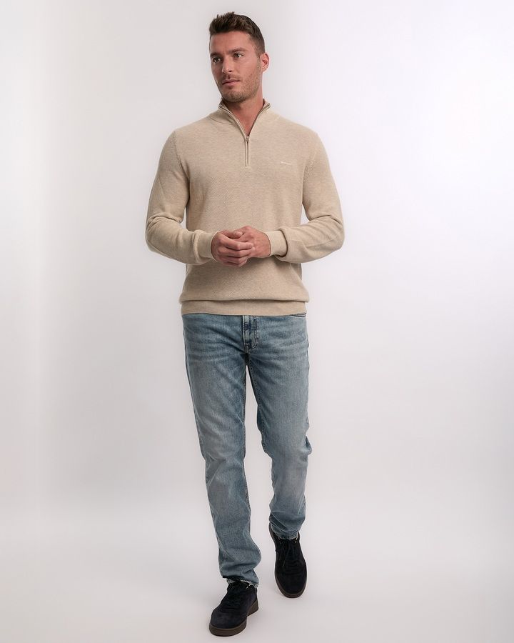 Cotton Pique Half-Zip Sweater