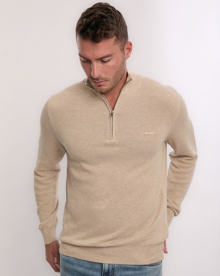 Cotton Pique Half-Zip Sweater