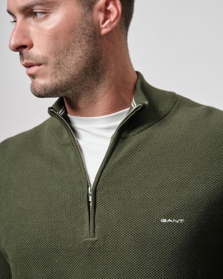 Cotton Pique Half-Zip Sweater