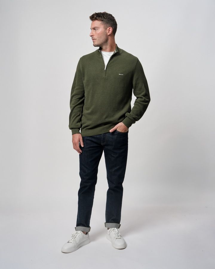 Cotton Pique Half-Zip Sweater