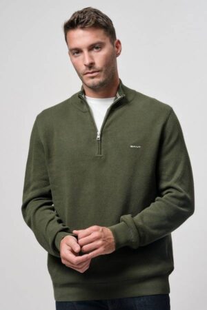 Cotton Pique Half-Zip Sweater