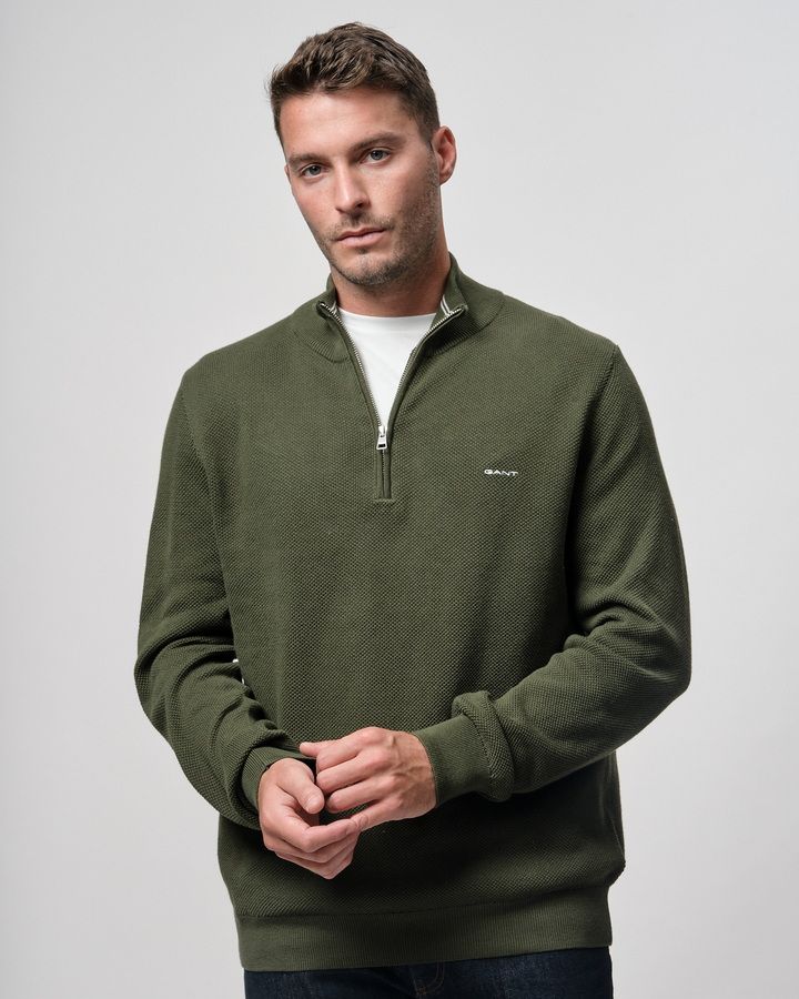 Cotton Pique Half-Zip Sweater