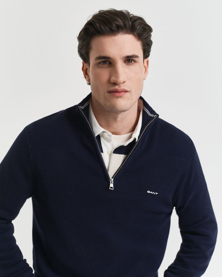 Cotton Pique Half-Zip Sweater