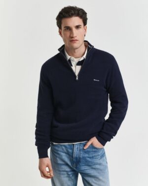 Cotton Pique Half-Zip Sweater