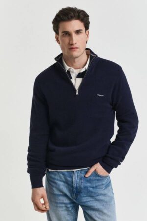 Cotton Pique Half-Zip Sweater