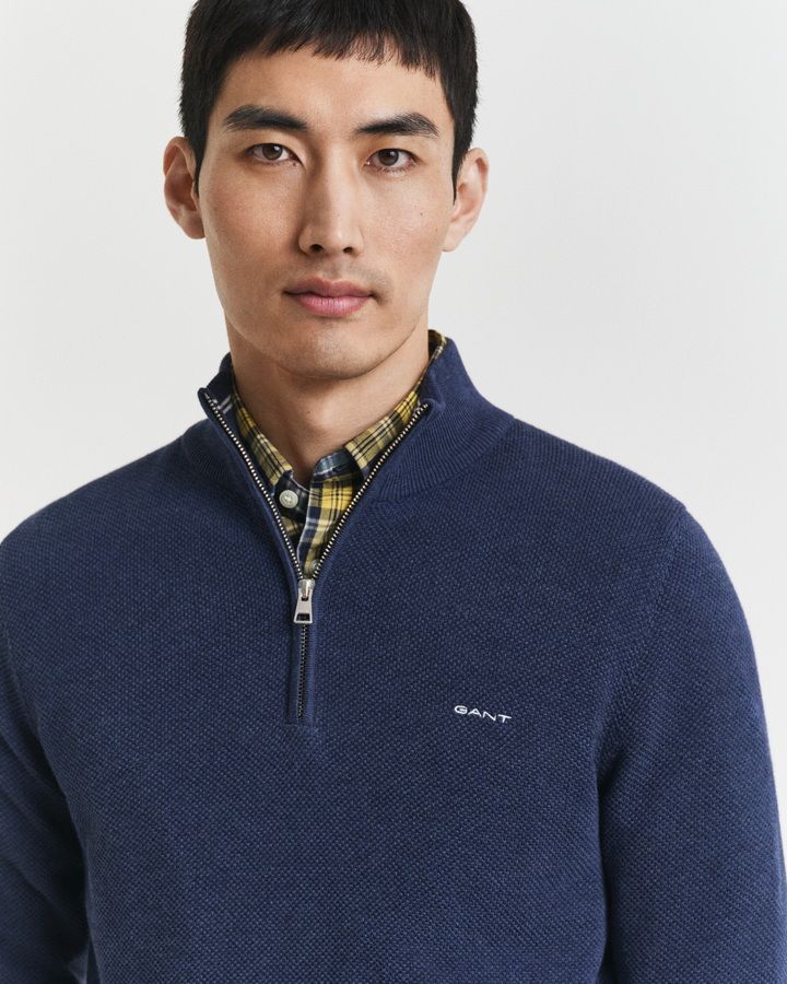 Cotton Pique Half-Zip Sweater