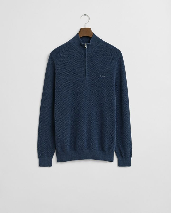 Cotton Pique Half-Zip Sweater