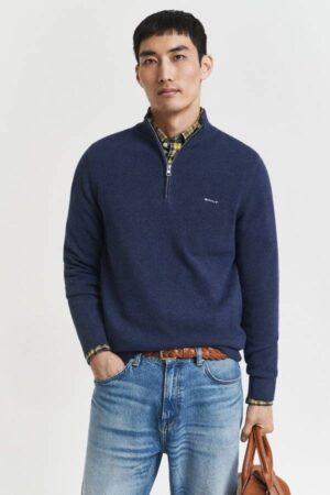 Cotton Pique Half-Zip Sweater
