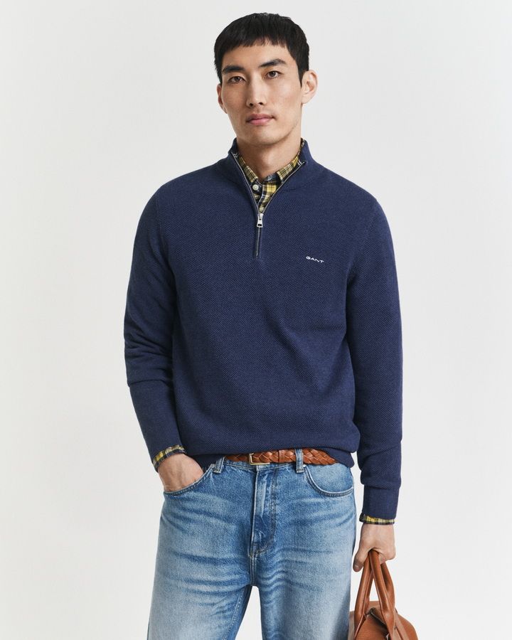 Cotton Pique Half-Zip Sweater